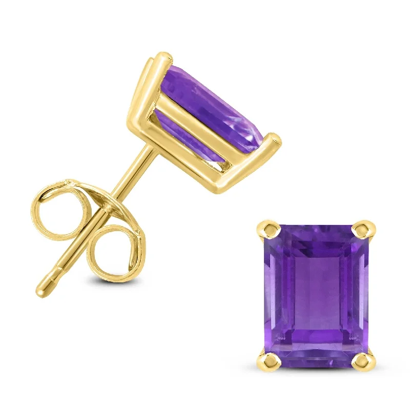 Marquee 14K Yellow Gold 7x5MM Emerald Shaped Amethyst Earrings