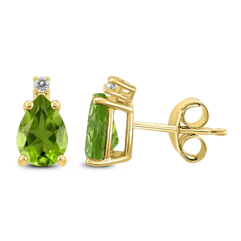 Marquee 14K Yellow Gold 7x5MM Pear Peridot and Diamond Earrings