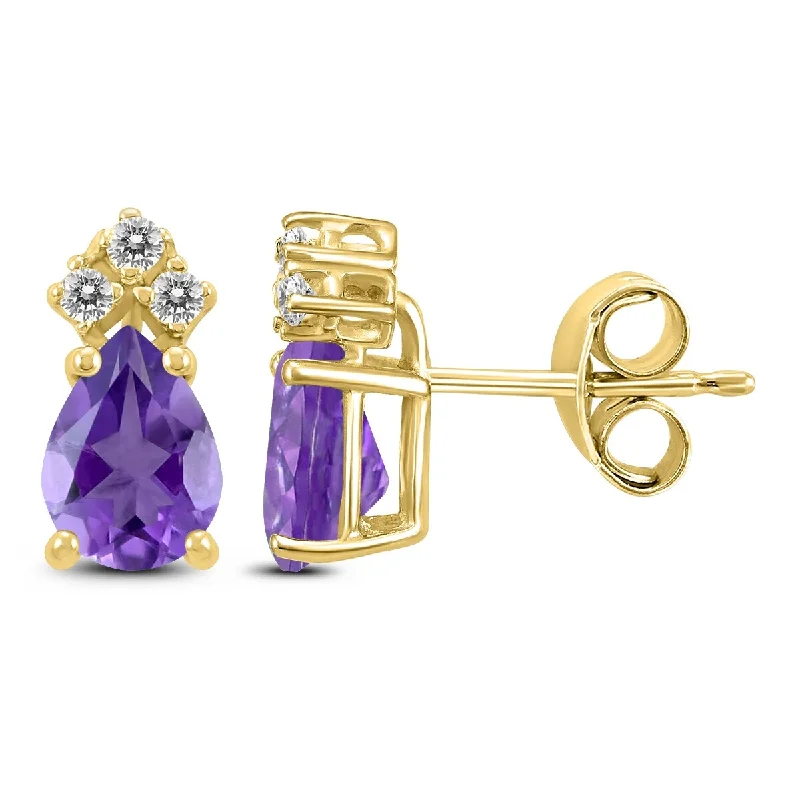 Marquee 14K Yellow Gold 8x6MM Pear Amethyst and Diamond Earrings