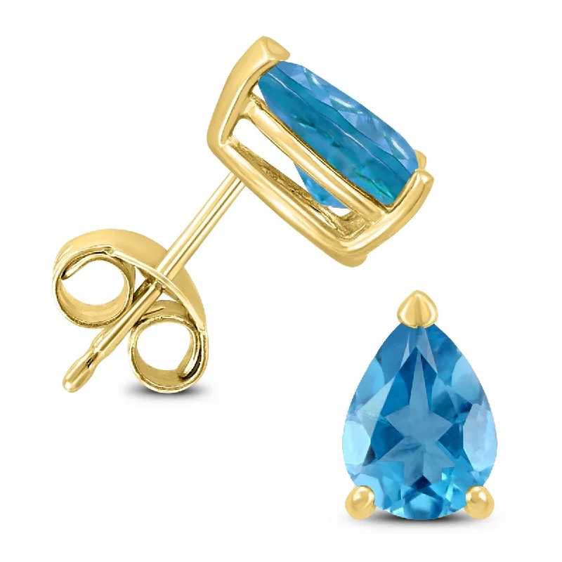 Marquee 14K Yellow Gold 8x6MM Pear Blue Topaz Earrings