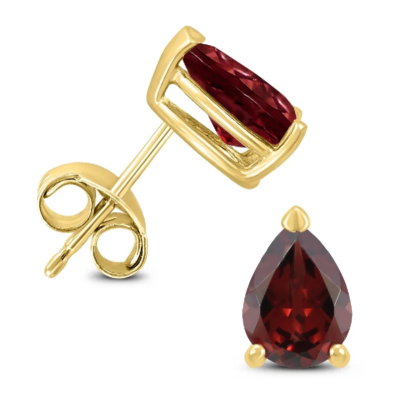 Marquee 14K Yellow Gold 8x6MM Pear Garnet Earrings