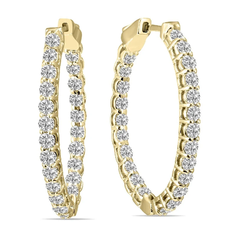 Marquee 2 Carat TW Oval Lab Grown Diamond Hoop Earrings in 14K Yellow Gold