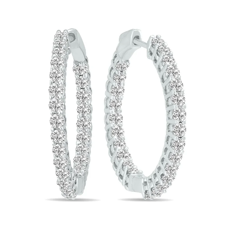 Marquee 3 Carat TW Round Lab Grown Diamond Hoop Earrings in 14K White Gold