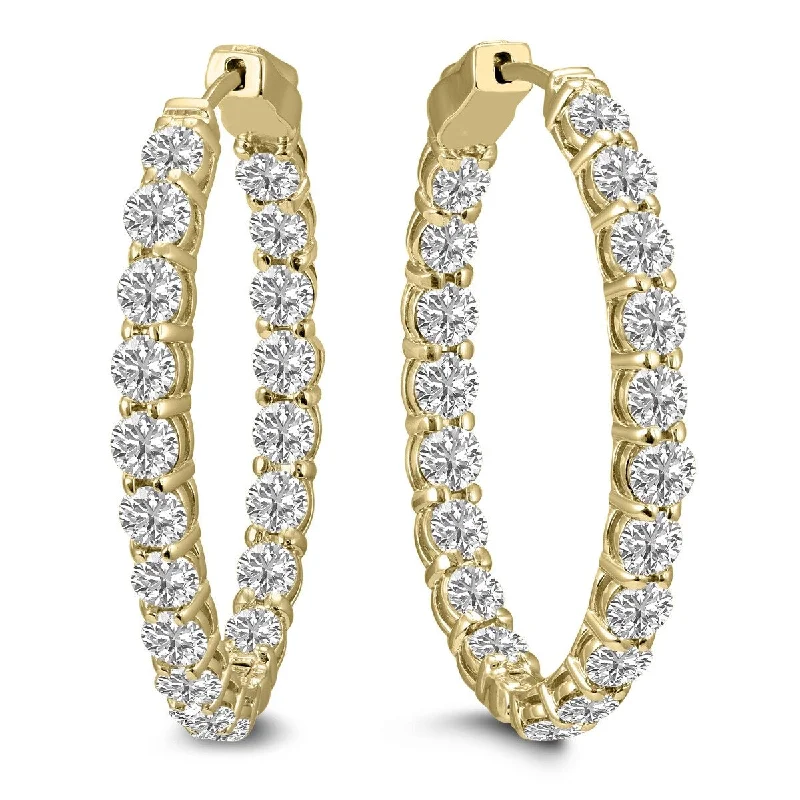 Marquee 7 Carat TW Oval Lab Grown Diamond Hoop Earrings in 14K Yellow Gold