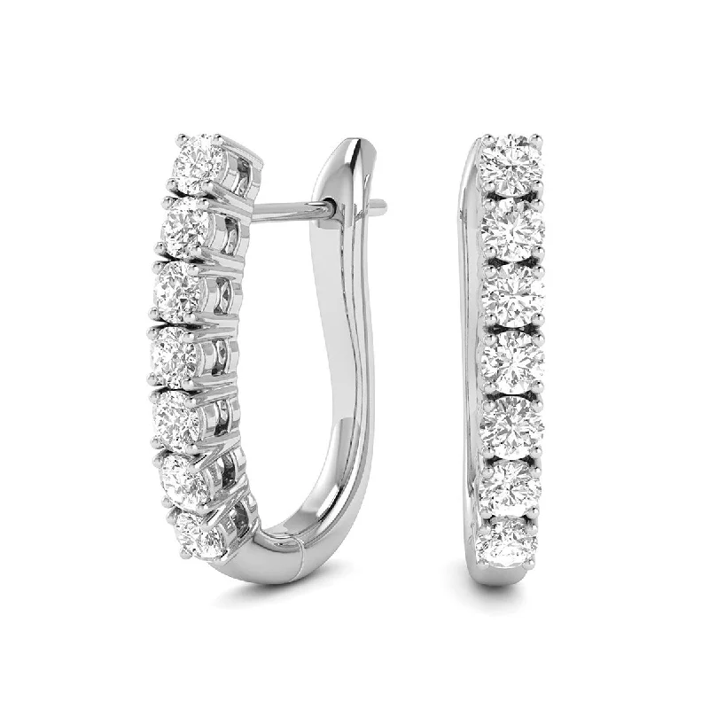 Marquee Almost 3/4 Carat TW Omega Back Diamond Hoop Earrings in 14K White Gold