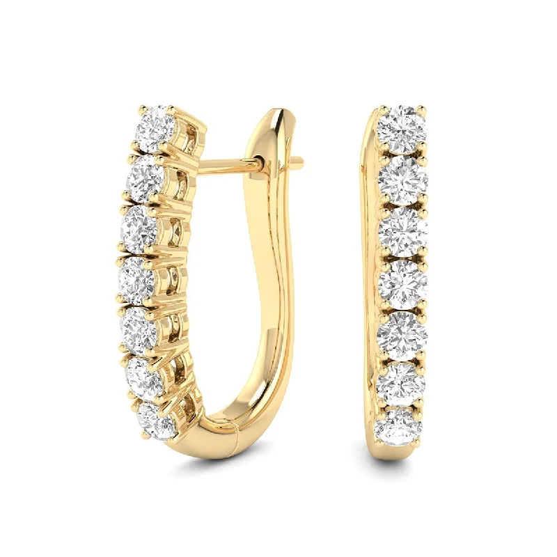 Marquee Almost 3/4 Carat TW Omega Back Diamond Hoop Earrings in 14K Yellow Gold