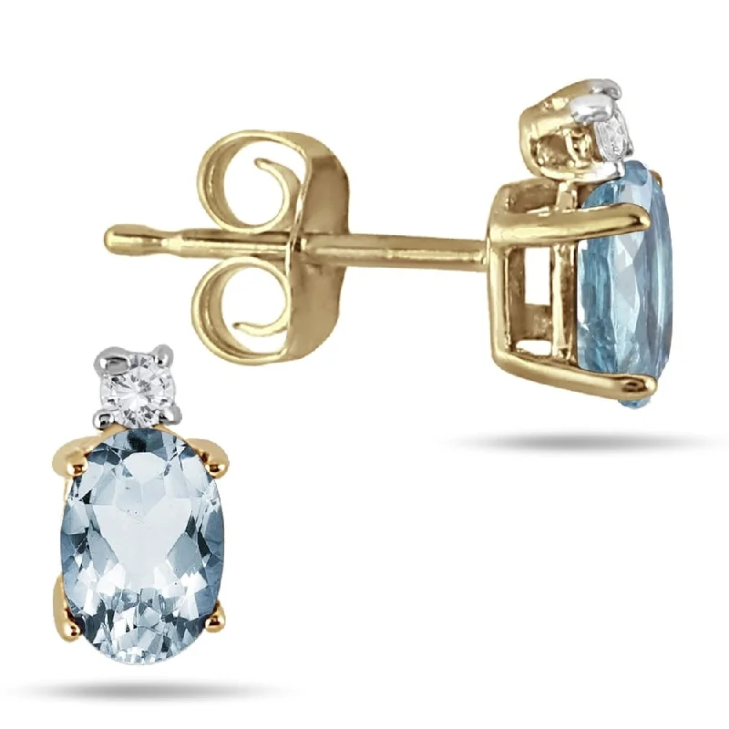 Marquee Oval Aquamarine Drop and Diamond Earrings in 14K Yellow Gold