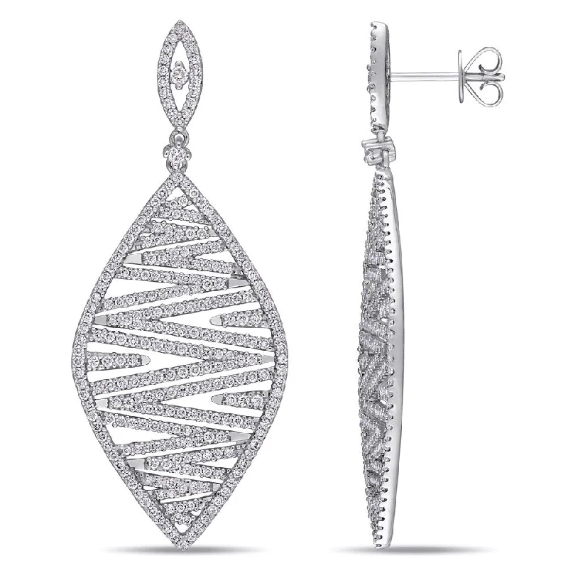 Miadora 14k White Gold 2-1/5ct TDW Diamond Zigzag Cluster Dangle Earrings