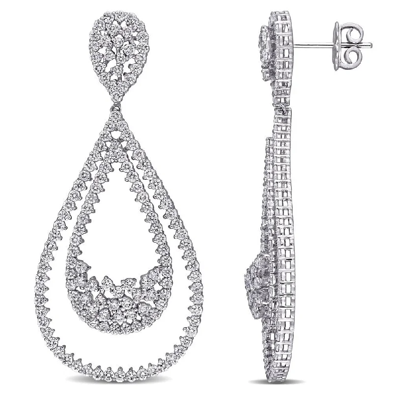 Miadora 14k White Gold 4 1/8ct TDW Diamond Double Teardrop Cluster Earrings - N/A