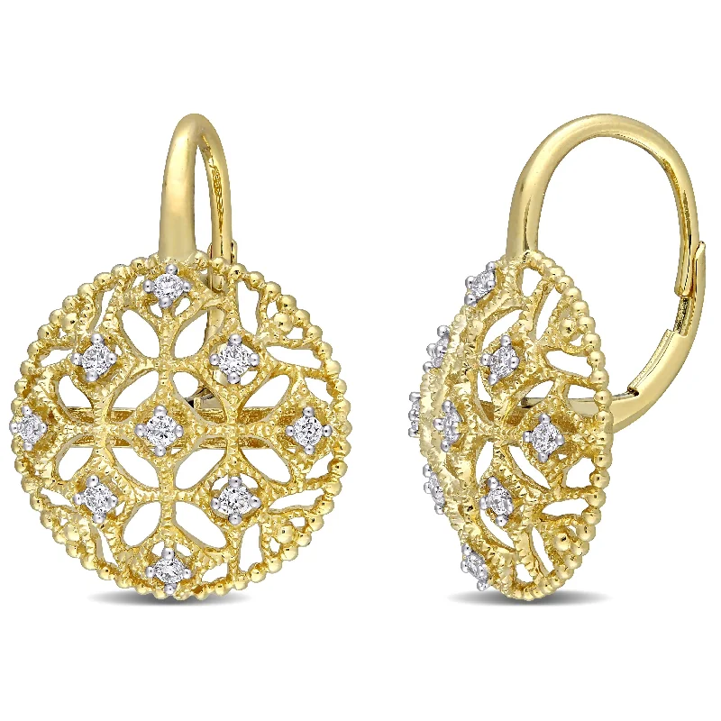 Miadora 14k Yellow Gold 1/5ct TDW Diamond Lattice Leverback Earrings