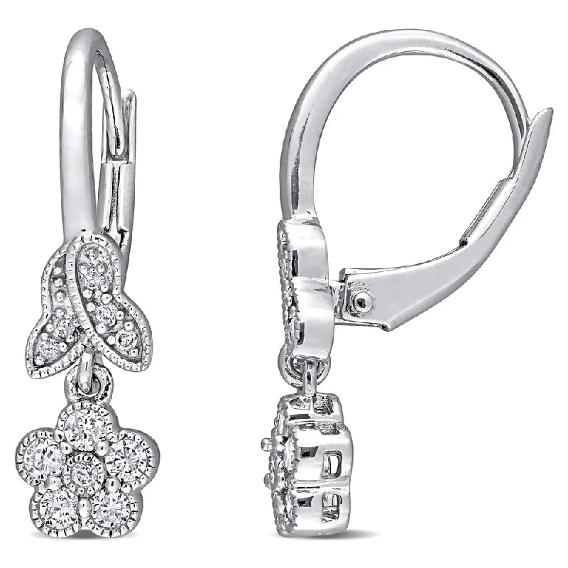 Miadora Sterling Silver 1/3ct TDW Diamond Floral Leverback Earrings