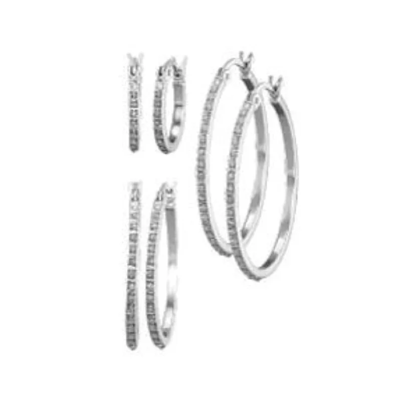 Platinum Plated Sterling Silver 15MM 20MM 30MM Diamond Accent Hoop Earrings