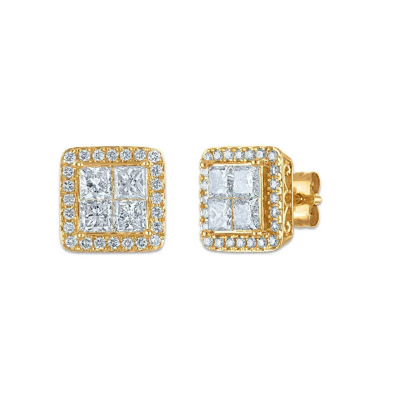 Red Hot Deal 2 CTW Princess Cut Lab Grown Diamond Halo Stud Earrings in 14KT Yellow Gold