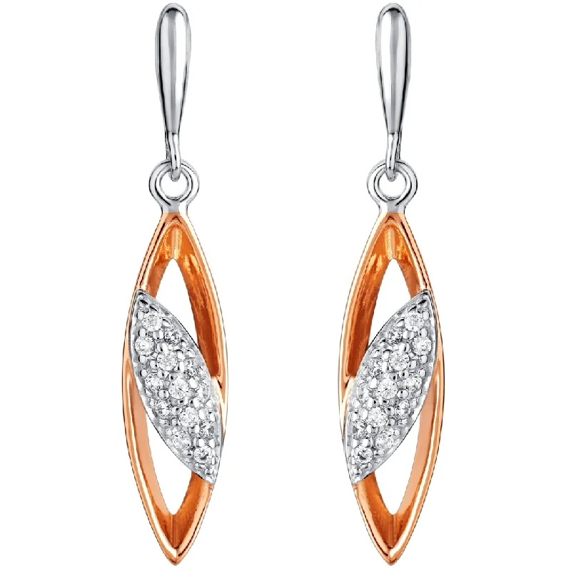 Rose-Tone Sterling Silver Cubic Zirconia Dainty Open Marquise Drop Earrings