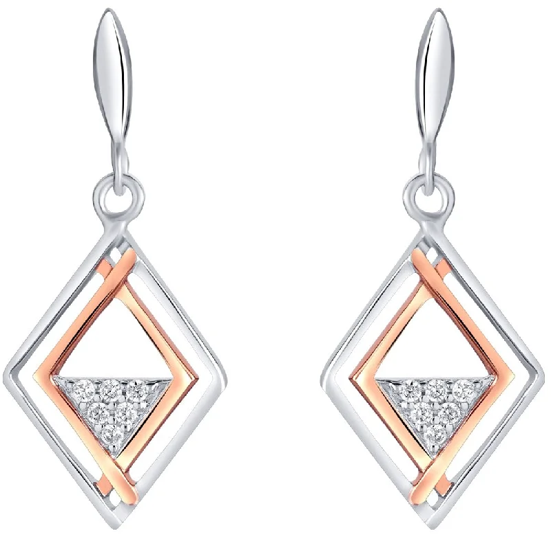 Rose-Tone Sterling Silver Cubic Zirconia Embellished Kite Earrings