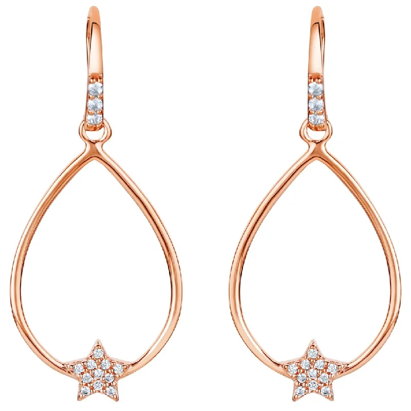 Rose-Tone Sterling Silver Cubic Zirconia Floating Star Charm Earrings