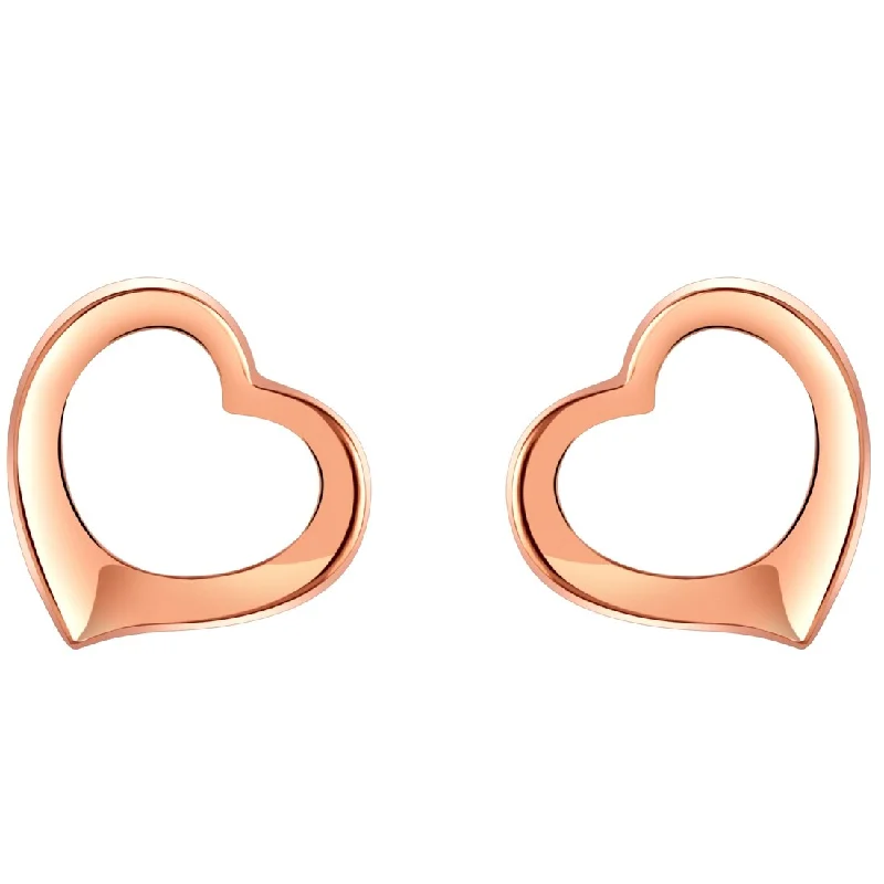 Rose-Tone Sterling Silver Tilted Heart Earrings