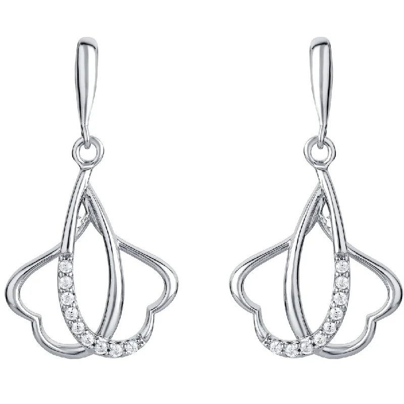 Sterling Silver Cubic Zirconia Double Heart Linked Drop Earrings