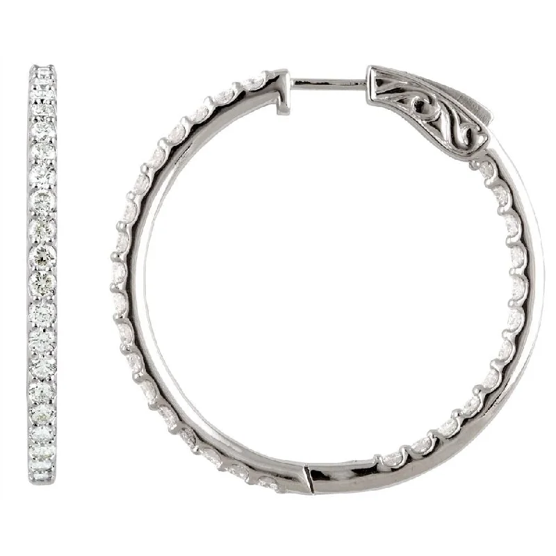 Sterling Silver Cubic Zirconia Inside-Outside 41.5 mm Hoop Earring for Women