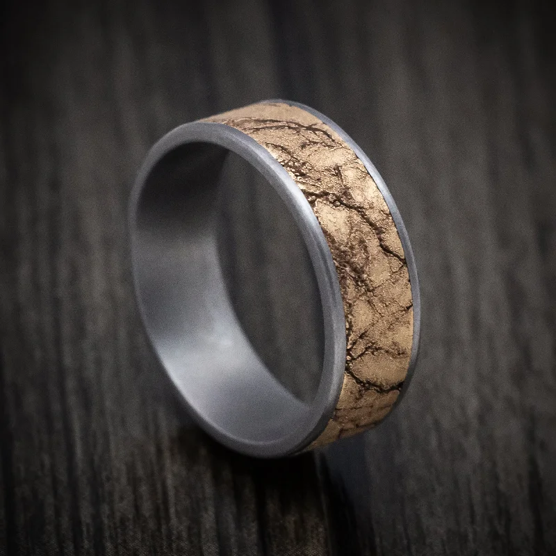 Tantalum Men's Ring with 14K Gold Marble Texture Inlay