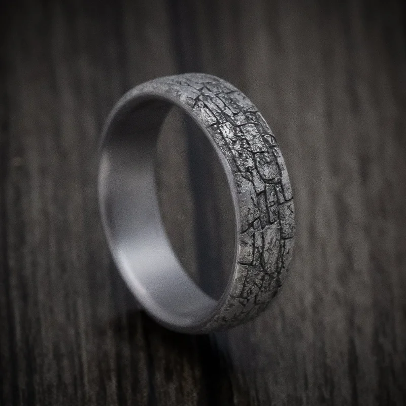 Tantalum Men's Ring with Stone Wall Texture Design