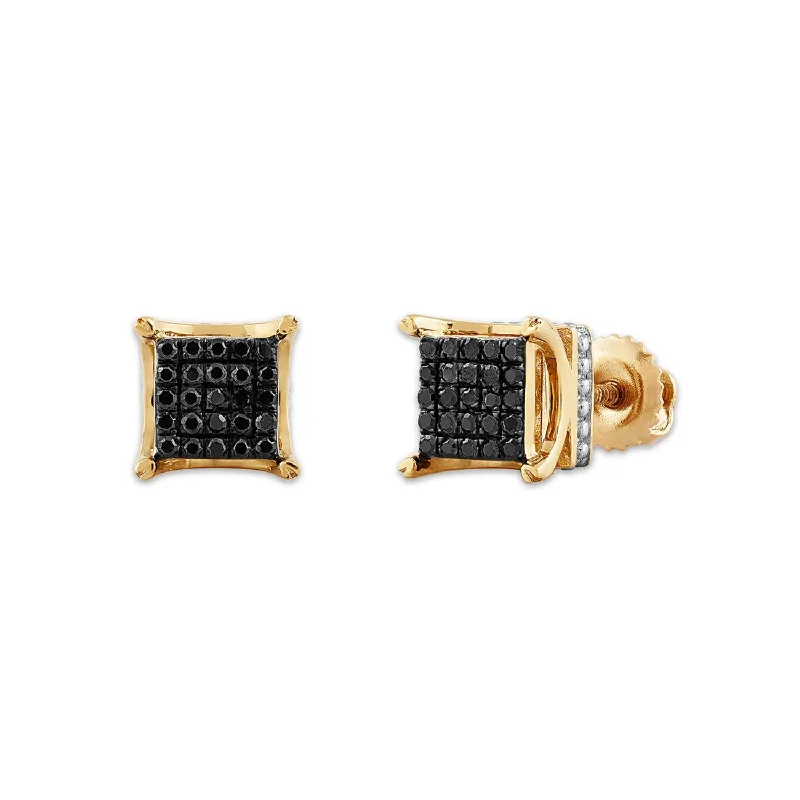 Titan by Adrian Gonzalez 10KT Yellow Gold 1/6 CTW Black Diamond Square Cluster Earrings