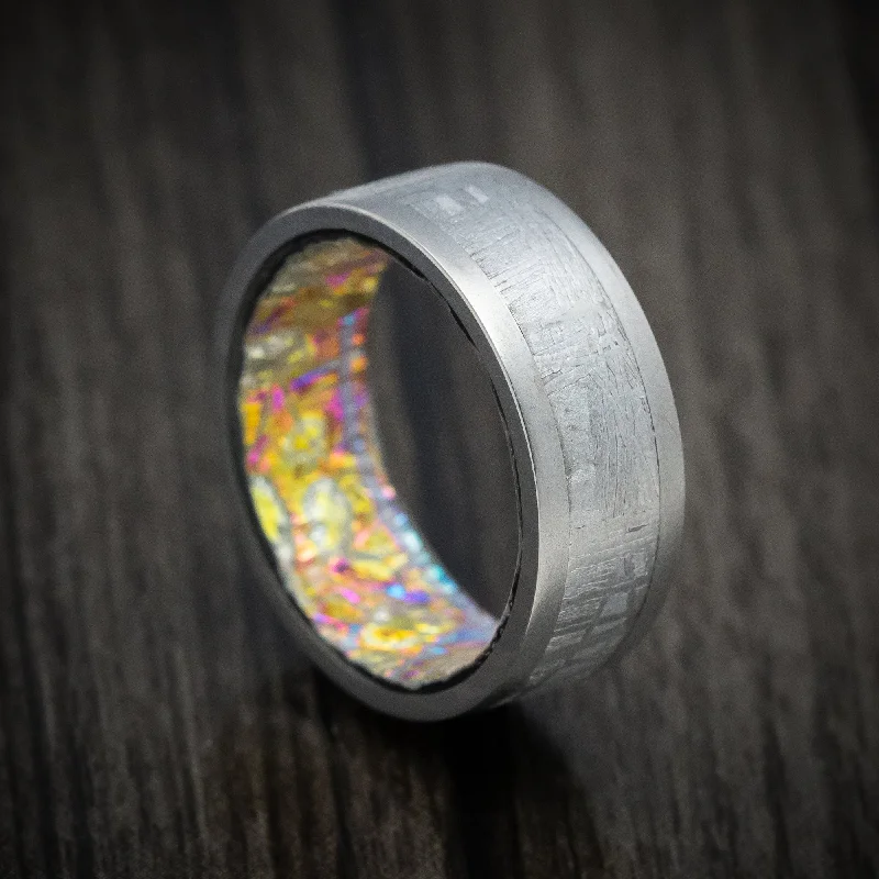 Titanium and Meteorite Band With Dichrolam Sleeve Men's Ring Custom Made Band