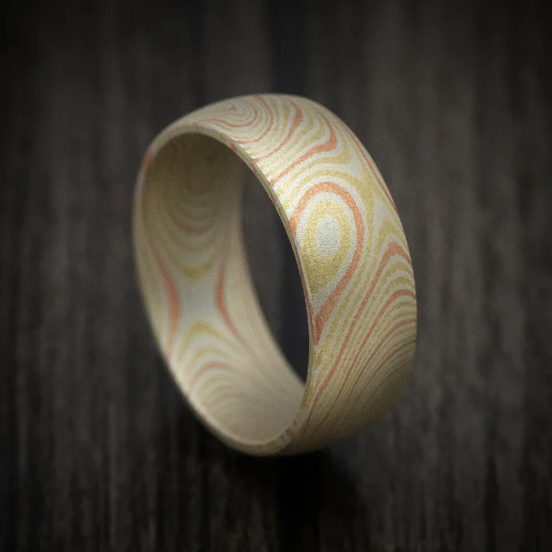 Tri-Color Mokume Gane Men's Ring Copper Brass and Nickel Custom Made Band