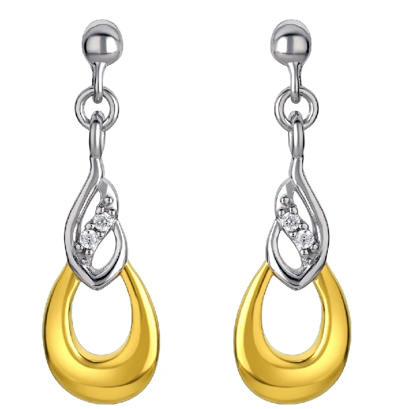 Two-Tone Sterling Silver Cubic Zirconia Double Teardrop Earrings