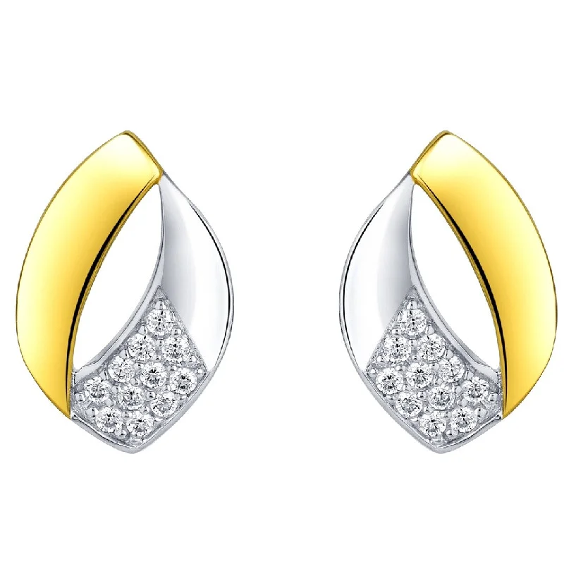 Two-Tone Sterling Silver Cubic Zirconia Embellished Open Teardrop Earrings