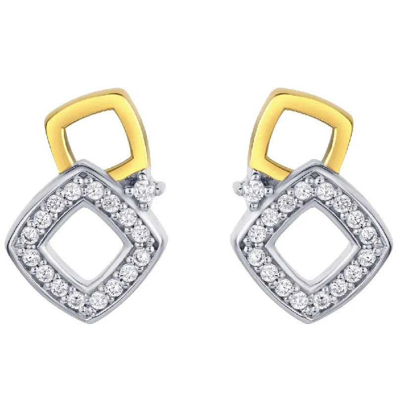 Two-Tone Sterling Silver Cubic Zirconia Geometric Open Squares Earrings