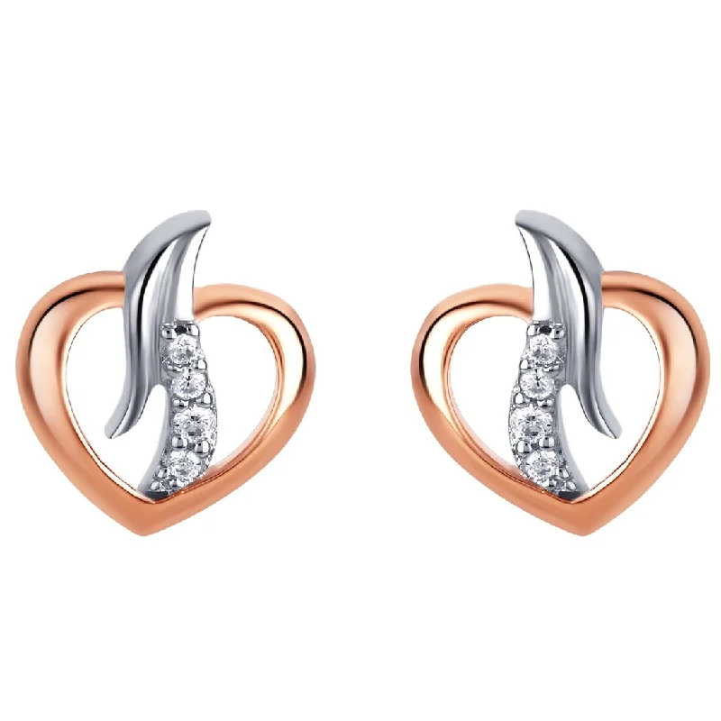 Two-Tone Sterling Silver Cubic Zirconia Open Heart Earrings