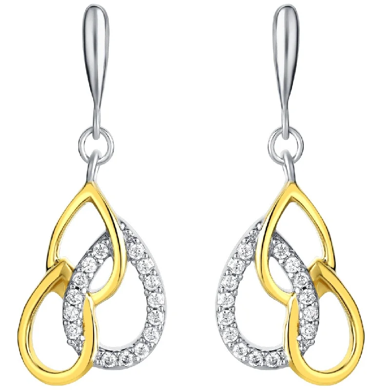 Two-Tone Sterling Silver Cubic Zirconia Tiered Teardrop Earrings