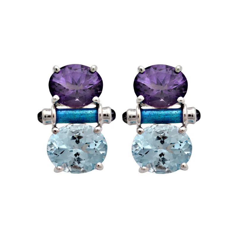 Earrings-Amethyst, Blue Topaz and Iolite (Enamel)