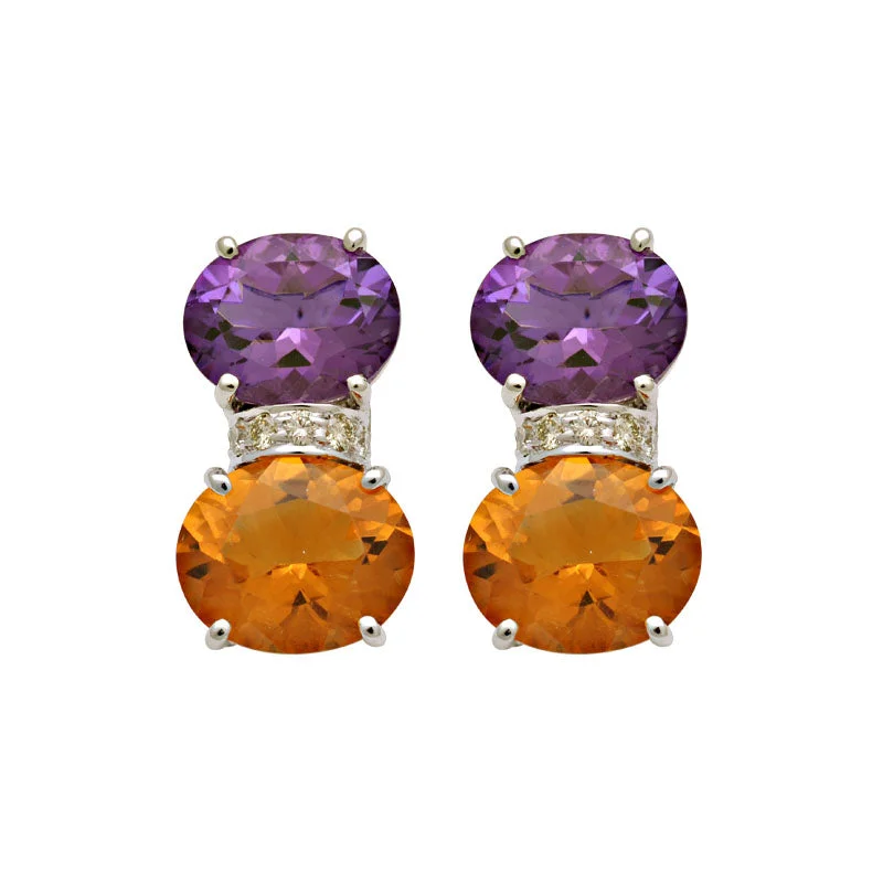 Earrings-Amethyst, Citrine and Diamond