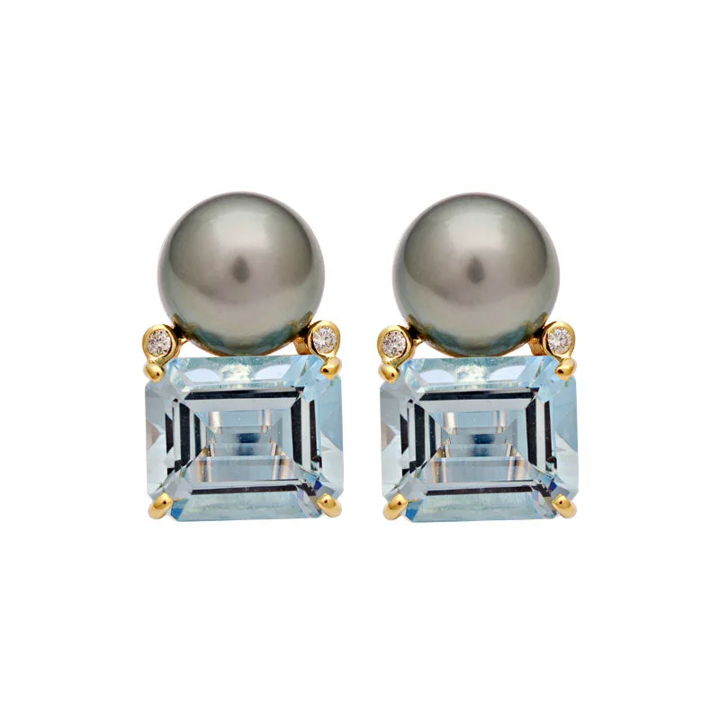 Earrings-Aquamarine, South Sea Pearl and Diamond