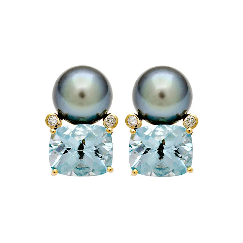 Earrings-Blue Topaz, South Sea Pearl and Diamond