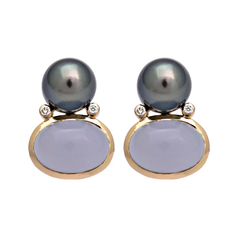 Earrings-Chalcedony, South Sea Pearl and Diamond