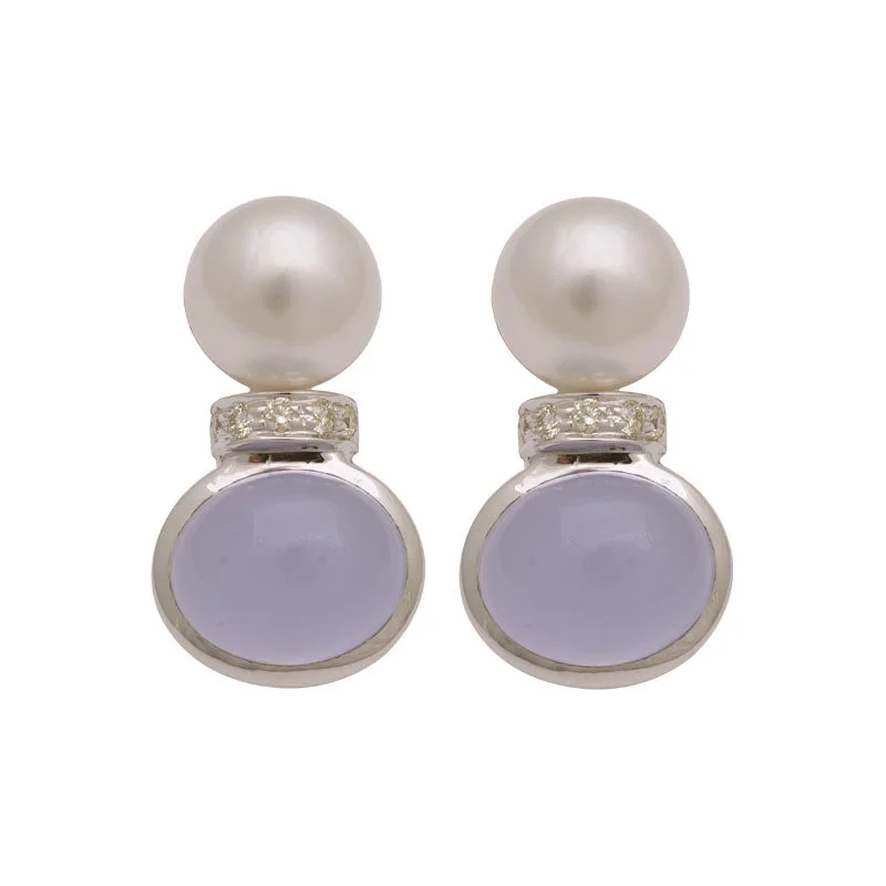 Earrings-Chalcedony, South Sea Pearl and Diamond