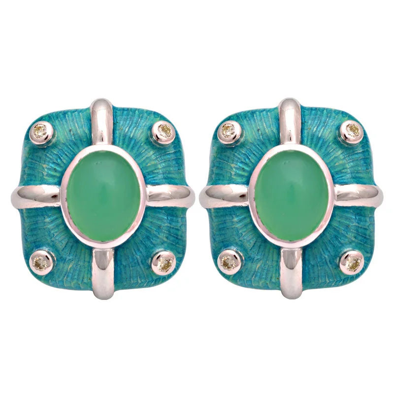 Earrings-Chrysoprase and Diamond (Enamel)