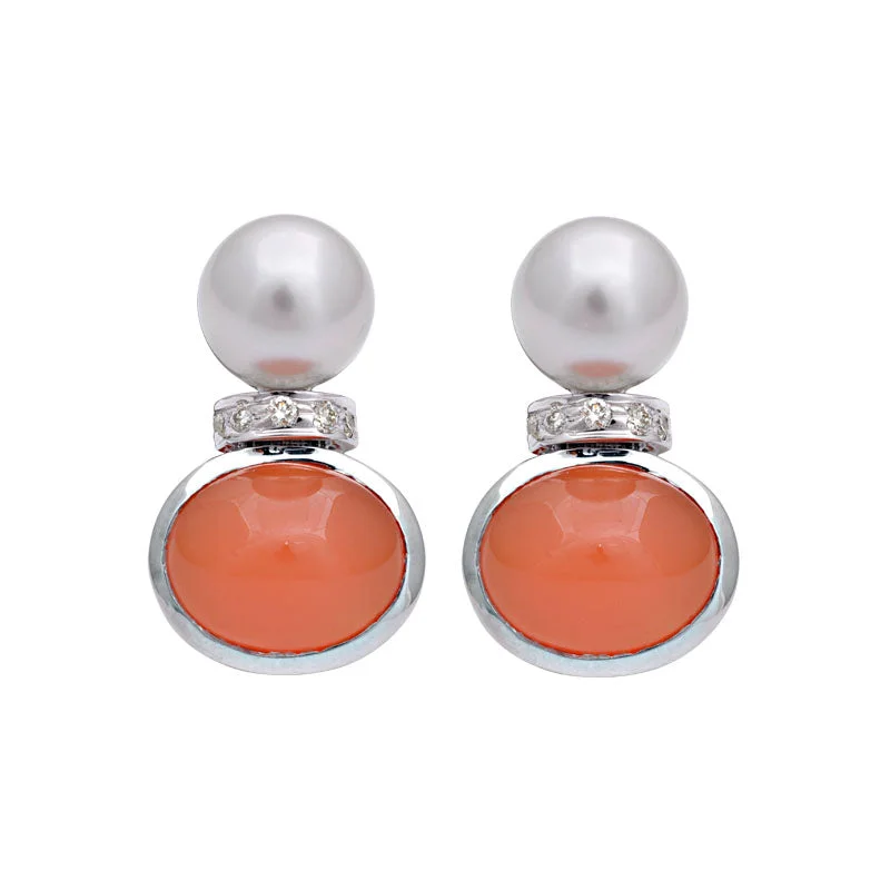 Earrings-Cornelian, South Sea Pearl and Diamond