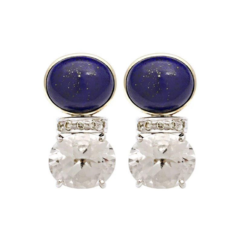 Earrings-Crystal, Lapis Lazuli and Diamond