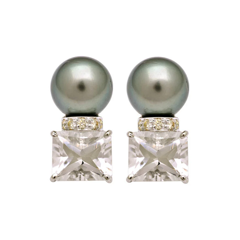 Earrings-Crystal, South Sea Pearl and Diamond