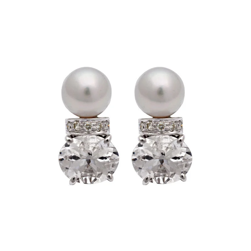 Earrings-Crystal, South Sea Pearl and Diamond