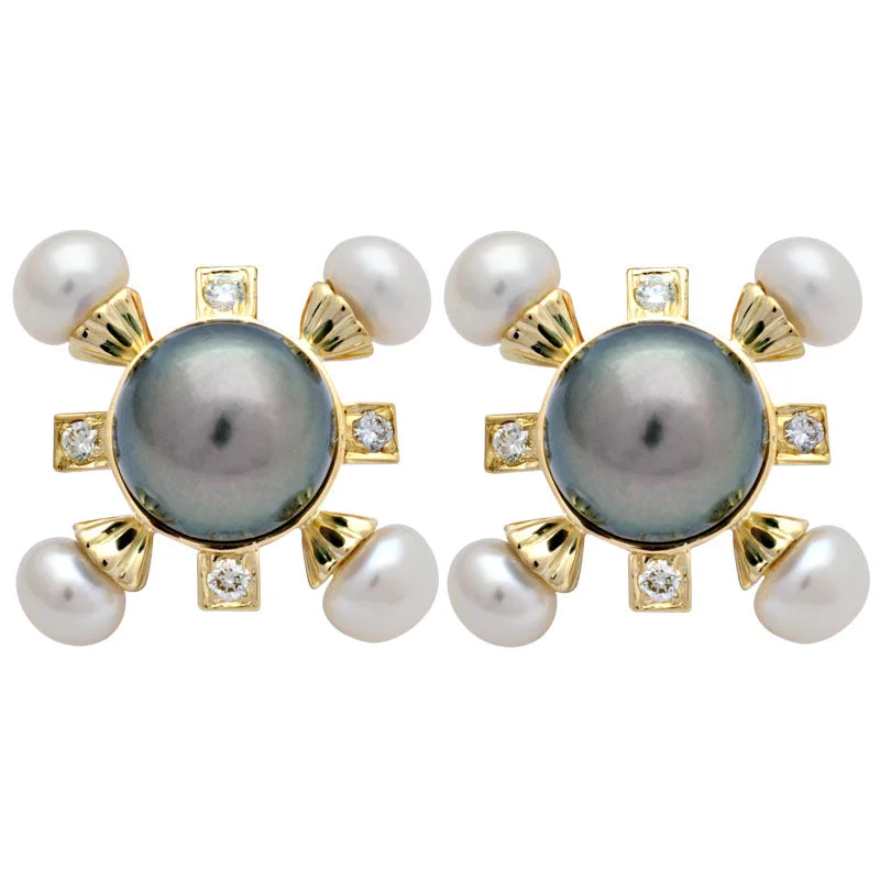 Earrings-Fresh Water Pearl, South Sea Pearl and Diamond