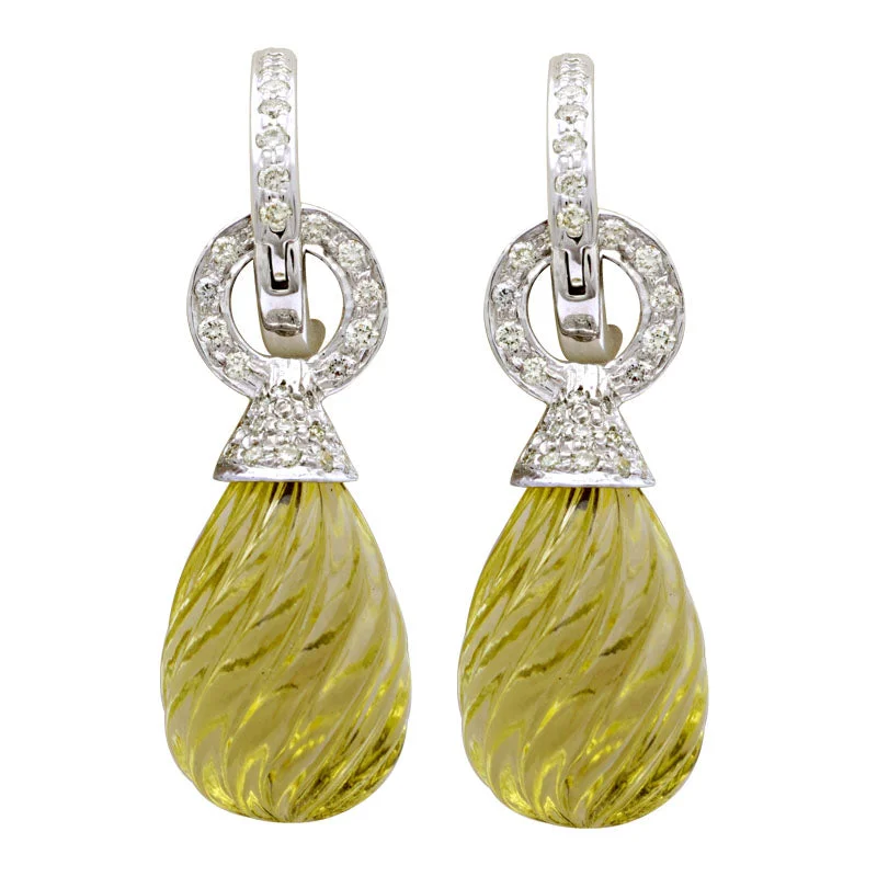 Earrings-Lemon Quartz and Diamond