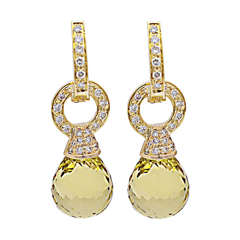 Earrings-Lemon Quartz and Diamond