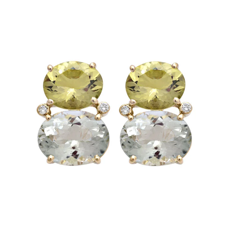 Earrings-Lemon Quartz, Green Quartz and Diamond