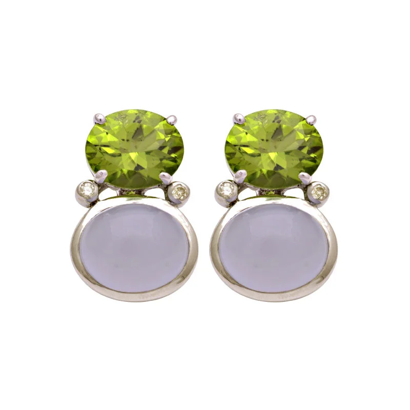 Earrings-Peridot, Chalcedony and Diamond