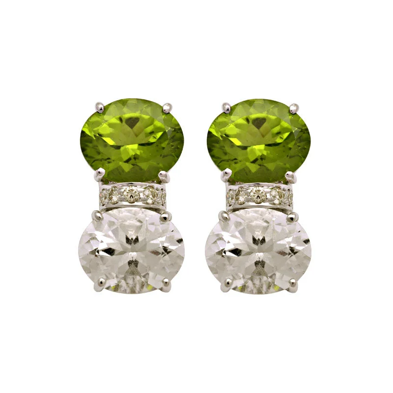 Earrings-Peridot, Crystal and Diamond